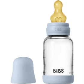 BIBS Glass Baby Bottle Round Latex 120 ml Slow Flow Baby Blue
