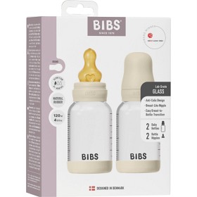 BIBS Glass Baby Bottle Round Latex 2-pack 120 ml Slow Flow, Ivory