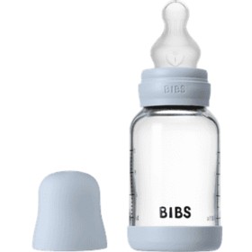 BIBS Glass Baby Bottle Round Silicone 120 ml Slow Flow Baby Blue