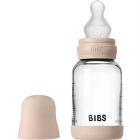BIBS Glass Baby Bottle Round Silicone 120 ml Slow Flow Blush