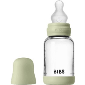BIBS Glass Baby Bottle Round Silicone 120 ml Slow Flow Sage