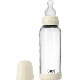 BIBS Glass Baby Bottle Round Silicone 240 ml Medium Flow Ivory