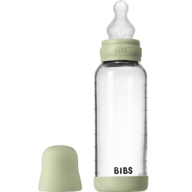 BIBS Glass Baby Bottle Round Silicone 240 ml Medium Flow Sage