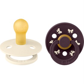 BIBS Pacifier Colour Holiday Bow 2-pack Latex Size 1, Ivory/Plum