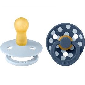 BIBS Pacifier Studio Colour 2-pack Polka Latex Size 2 Baby Blue/Steel Blue