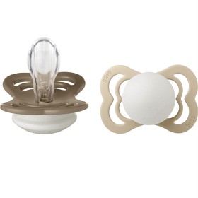 BIBS Pacifier Supreme 2-pack Silicone Size 1 Vanilla Glow/Dark Oak Glow