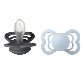 BIBS Supreme 2-pack Silicone Size 2 Iron/Baby Blue