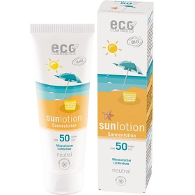 Eco Cosmetics Sollotion Nøytral SPF 50 Sheasmør & Nattlysolje 125 ml