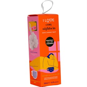 I LOVE Bathtime Treat - Cosy Nights In dusjgel 500 ml + Body Puff