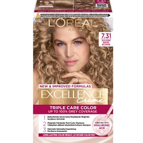 L'Oréal Paris Excellence Creme Permanent hårfarge for normalt hår, 7.31 Golden Beige Blonde