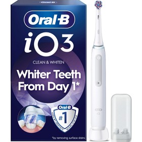Oral-B iO3 Eltannbørste, Hvit, 1 Radiant White tannbørstehode, holder til børstehode