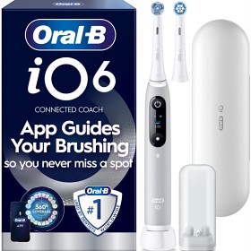 Oral-B iO6 Eltannbørste, Grå, 2 tannbørstehoder, reiseetui