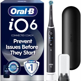 Oral-B iO6 Elektrisk tannbørste, Svart, 2 tannbørstehoder, reiseetui, holder til børstehode-image