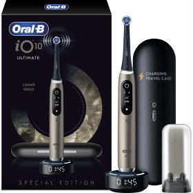 Oral-B iO10 Elektrisk tannbørste Lunar Gold (1 tannbørstehode, 1 reiseetui for lading, 1 refillholder)-image