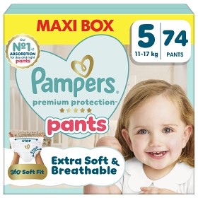 Pampers Premium Protection buksebleier størrelse 5, 74 bleier, 11kg-17kg