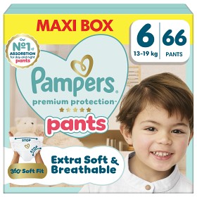 Pampers Premium Protection buksebleier størrelse 6, 66 bleier, 13kg-19kg
