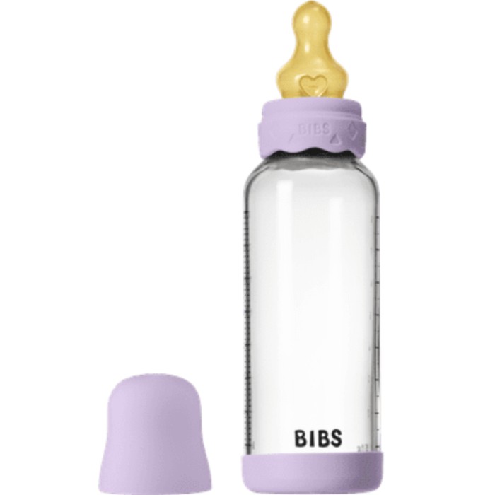 BIBS Glass Boheme Baby Bottle Round Latex 240 ml Medium Flow Violet Sky