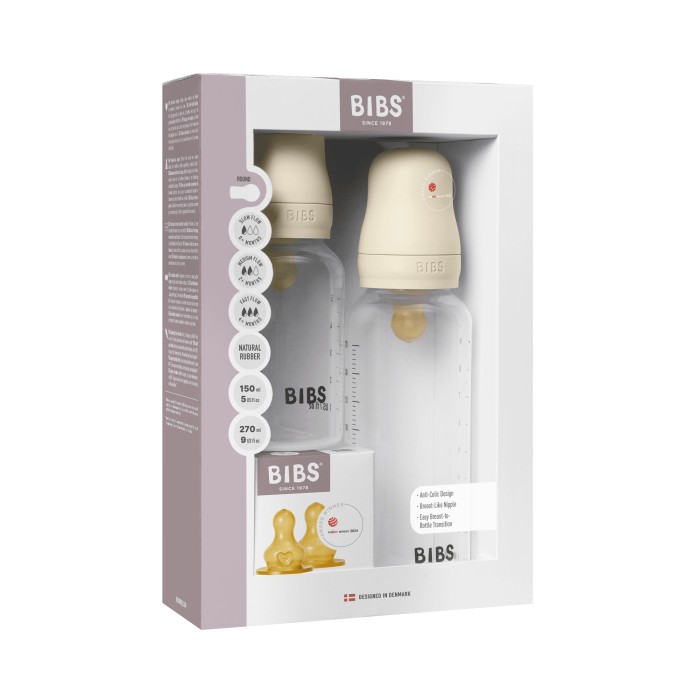 BIBS Grow and Flow Baby Bottle Round Latex Set 150 ml / 270 ml Ivory