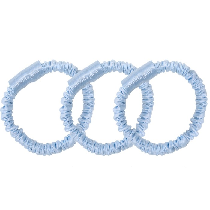 Cloud & Glow Silk Scrunchies 1 cm Sky Blue 3 st
