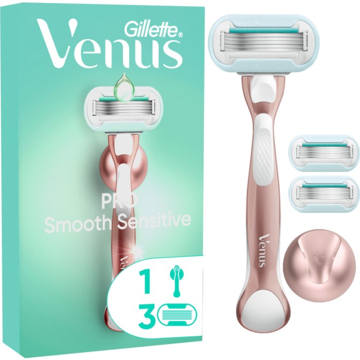 Gillette Venus Pro Smooth Sensitive Barbermaskin 3 barberblader & dusjholder