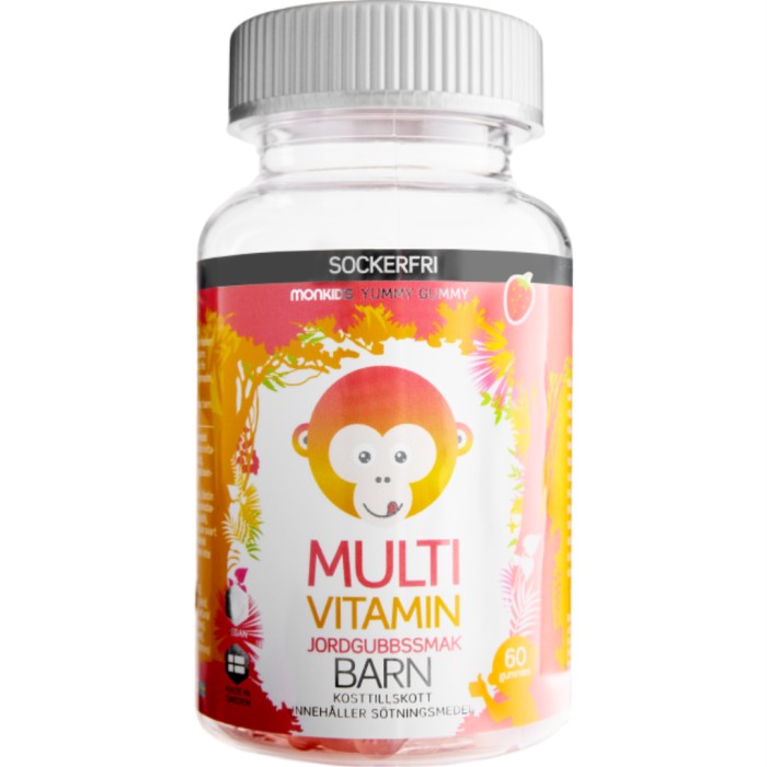 Monkids Multivitamin Sukkerfri Barn Jordbær 60 st