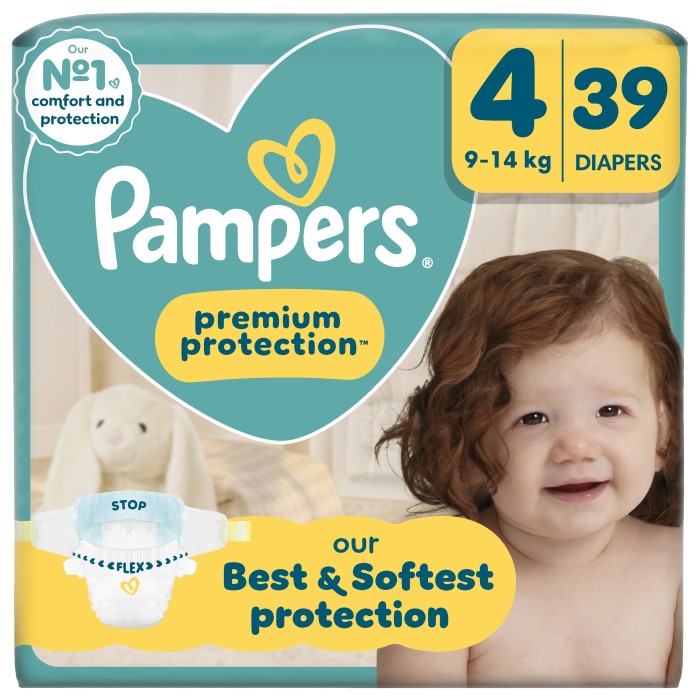 Pampers Premium Protection Størrelse 4, 39 bleier, 9kg-14kg