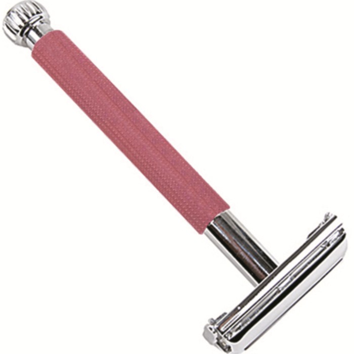 Parker Shaving 29L Pink Ladies Textured Long Handle Butterfly Open Safety Razor