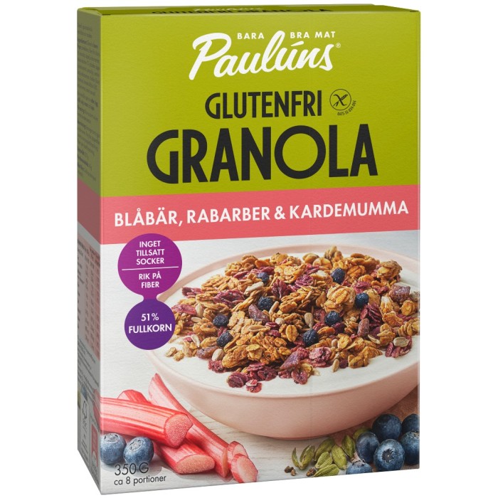 Pauluns Glutenfri Granola Blåbær Rabarbra & Kardemomme 350 g