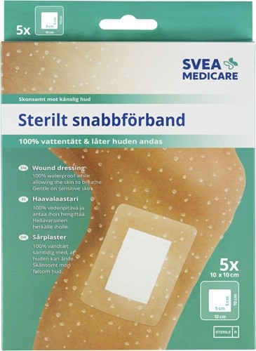 Svea Medicare Sterilt hurtigbandasje Vanntett 10 x 10 cm, 5 st